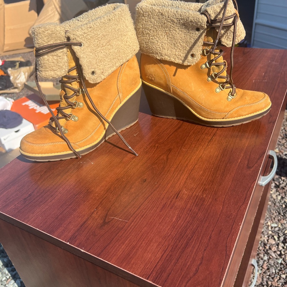 Timberland Tan Wedge Shoes with Rugged Design